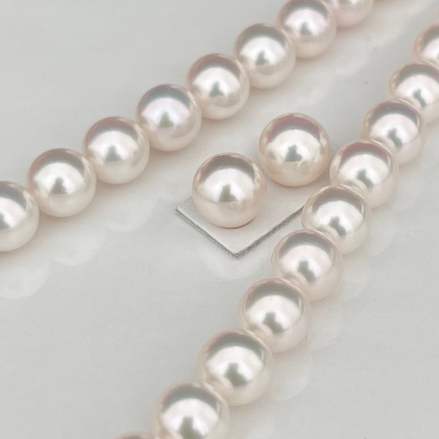 オーロラ花珠真珠ネックレス7.5-8.0㎜ペア付き高級セット ｜ 真珠 